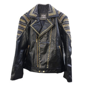 LEATHER STUDDED BIKER JACKET BLACK