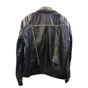 LEATHER STUDDED BIKER JACKET BLACK