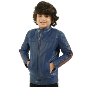 Boys Genuine Sheep Leather Jacket Sleeve Tape - Navy