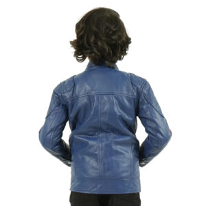 Boys Genuine Sheep Leather Jacket Sleeve Tape - Navy