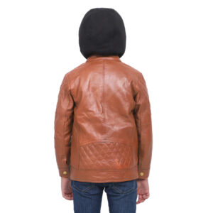 BOYS HOODED SHEEP LEATHER JACKET