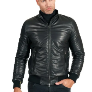 Black Leather Bomber Motorcycle Jacket