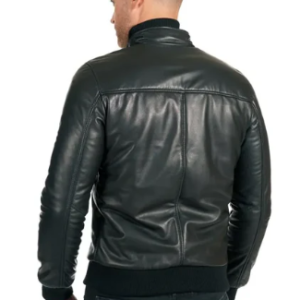 Black Leather Bomber Motorcycle Jacket