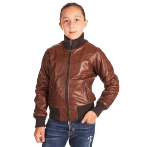 Leather Colors Bomber Jacket For Children Vintage Effect