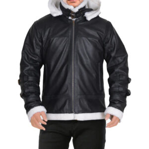 Men Bomber Sheepskin Shearling Hoodie Jacket