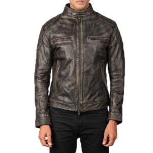 Mens Distressed Black Leather Jacket