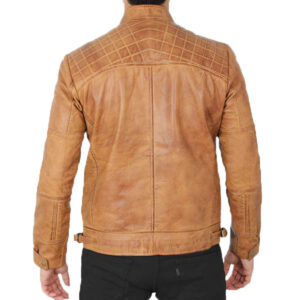 Mens Quilted Camel Brown Biker Leather Jacket