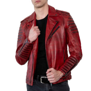 Men's Red Biker Leather Jacket