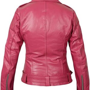 Women Pink Genuine Leather Biker Café Racer Jacket